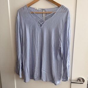 Maurices Light Blue Crisscross V-Neck Blouse